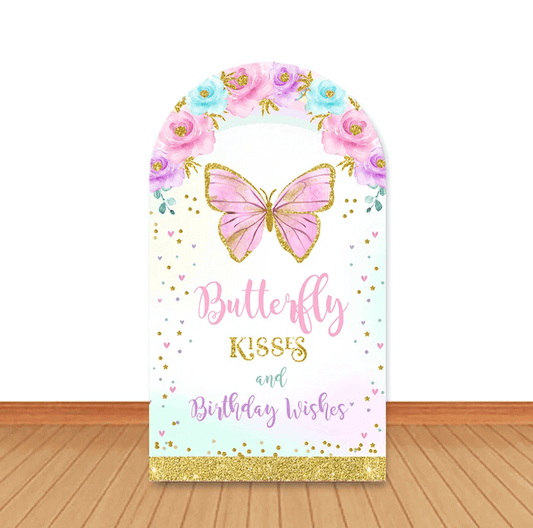 Floral mariposa besos bebé deseos doble cara arco telón de fondo cubierta fiesta