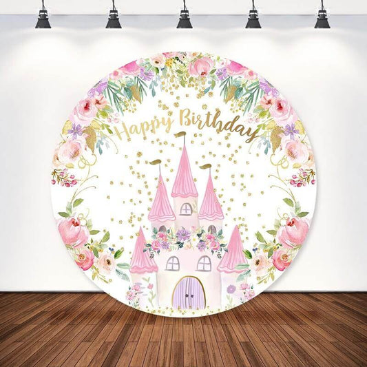 Floral Castle Princess Birthday Party Baby Shower Round Backdrop