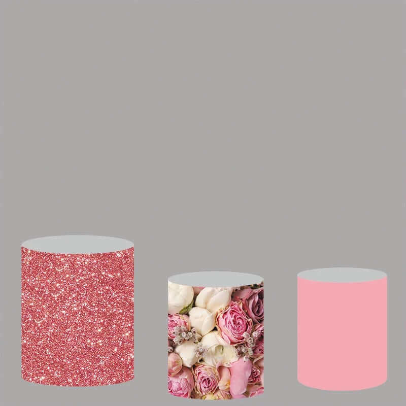Couverture ronde de cylindre de toile de fond de fleur florale pour la fête de douche de bébé nuptiale