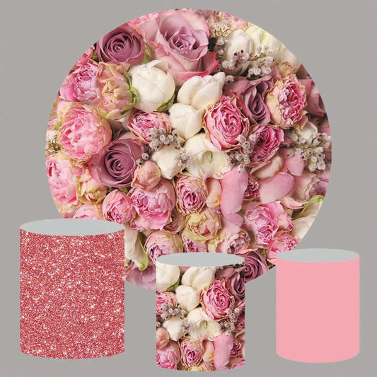 Floral Flower Round Backdrop Cylinder Cover For Bridal Baby Shower Party