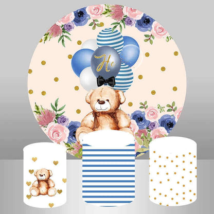 Toile de fond ronde ours fleur, couverture de cylindre de fête prénatale pour garçons
