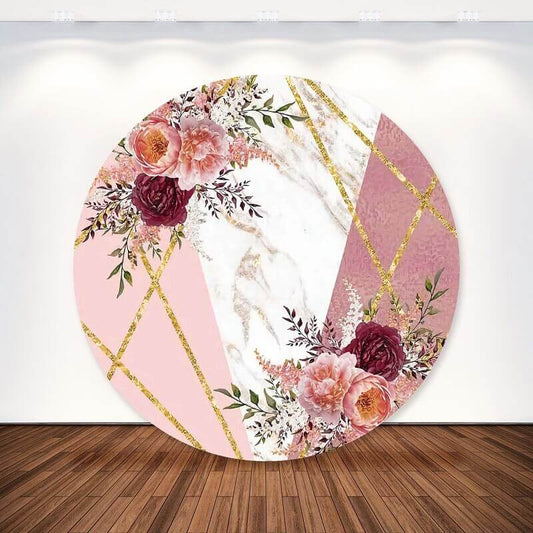 Flower Marble Pattern Wedding Party Round Backdrop