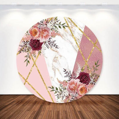 Fondo redondo de fiesta de boda con patrón de mármol de flores