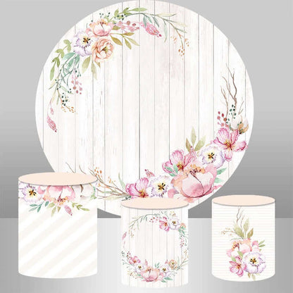 Flowers Wood theme Baby Shower Decor Round Backdrop Cylinder Covers