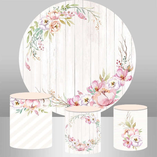 Flowers Wood Theme Baby Shower Decor Round Backdrop Cylinder Covers Party