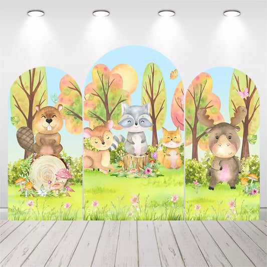 Forest Animals Kids Birthday Baby Shower Arch Backdrop Cover