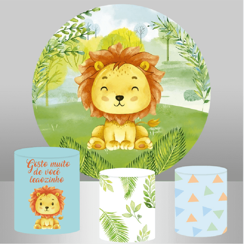 Forest Baby Lion Shower Kids születésnapi party kerek hátteret