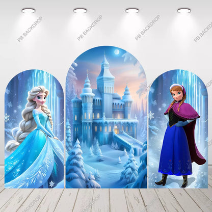 Frozen Elsa Anna Arch Backdrop Castle Girl Birthday Party Background