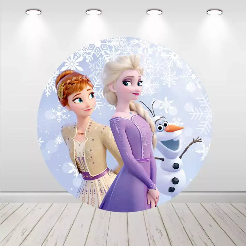 Frozen Girls Születésnapi Kerek Kör Háttér Hengerborítók