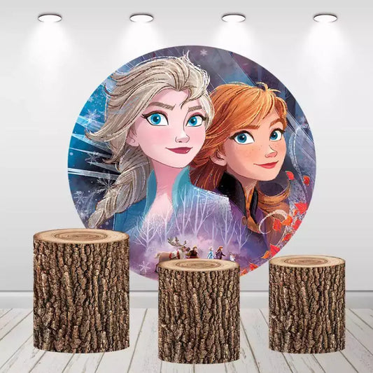 Coperture per cilindri in legno con sfondo circolare rotondo per compleanno di Frozen Girls