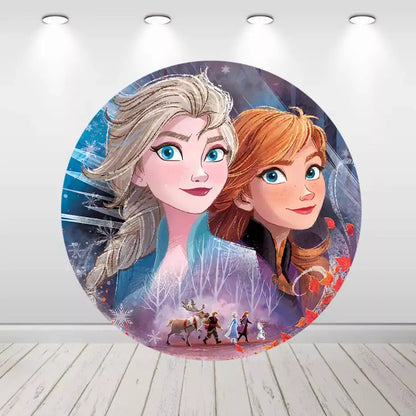Frozen Girls Birthday Round Circle Backdrop Wood Cylinder Covers