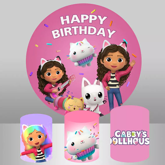 Розовый тематический круглый фон для кукольного домика Gabby's и 3 цоколя