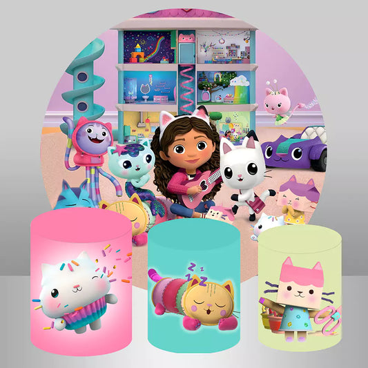 Gabby's Dollhouse Theme Runder Hintergrund und Zylinderabdeckungen