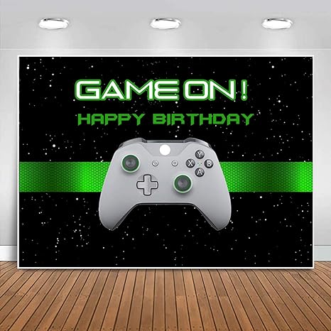 Video Game On Backdrop For Boys Birthday Party Gamer Level Up Happy Banner