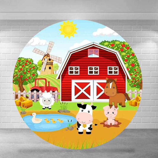 Гирлянда с изображением коровы и животных на ферме, детский душ, детский день рождения, круглый фон для вечеринки