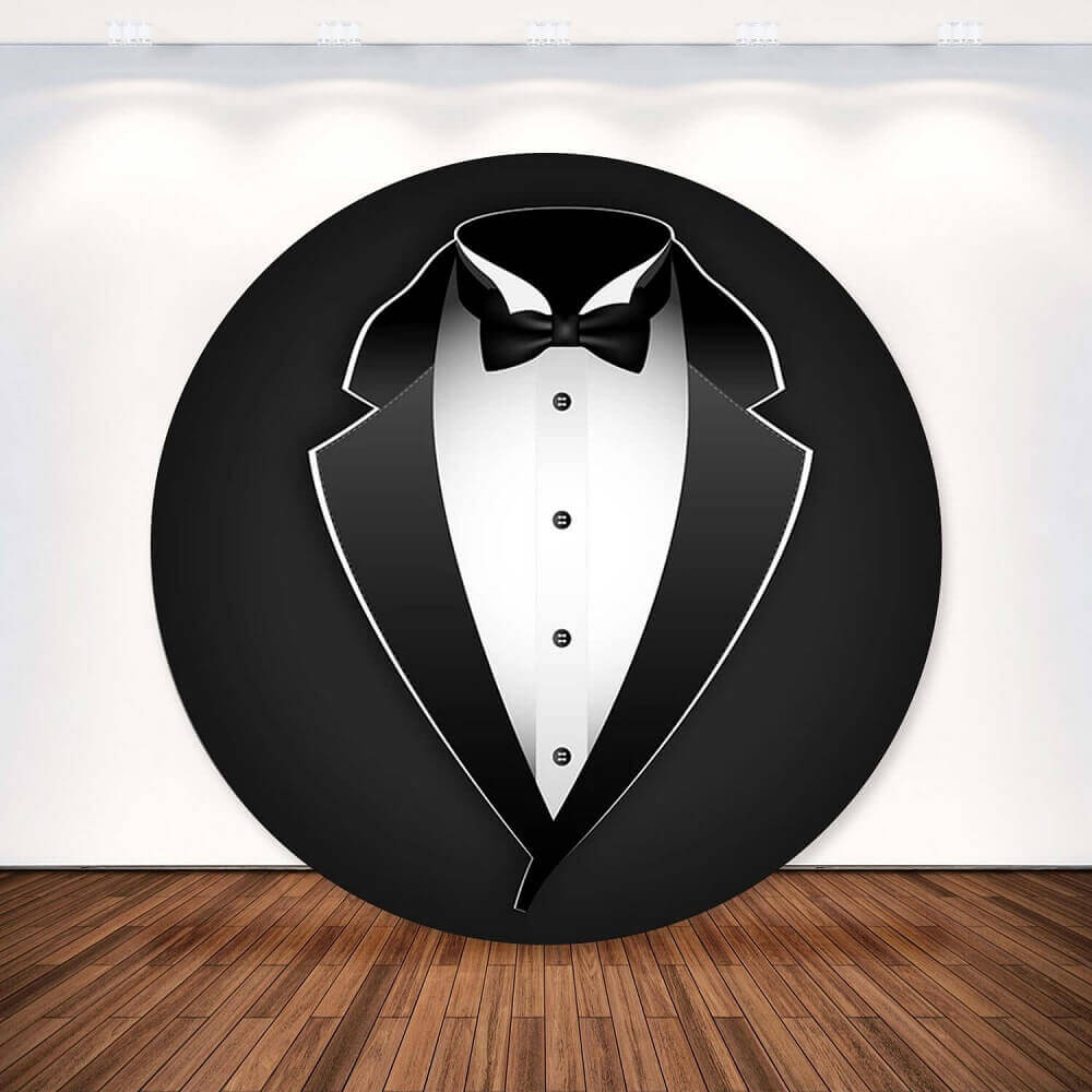 Gentleman Man Black Suits Adult Birthday Round Backdrop Cover