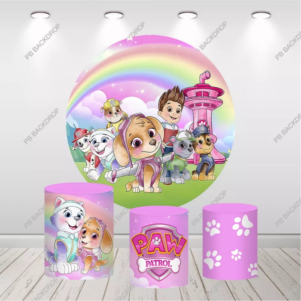 Girl Paw Patrol Round Backdrop Skye Everest Paw Print Photo Booth Props