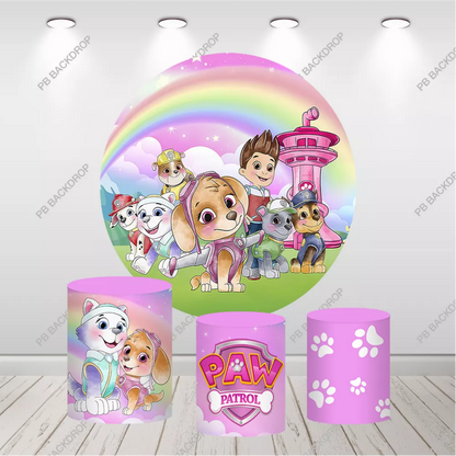Girl Paw Patrol Round Backdrop Skye Everest Paw Print Photo Booth Props