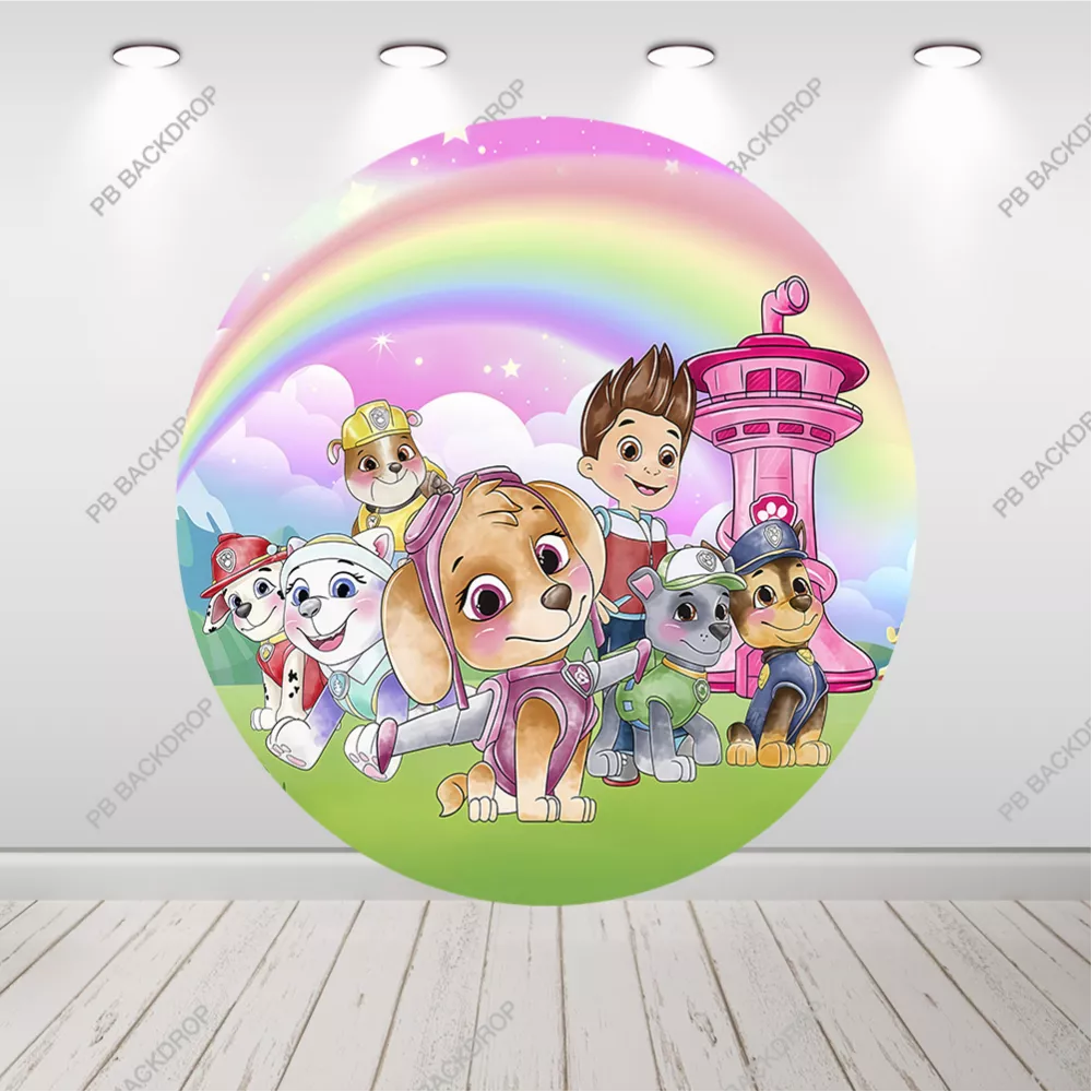 Girl Paw Patrol Round Backdrop Skye Everest Paw Print Photo Booth Props