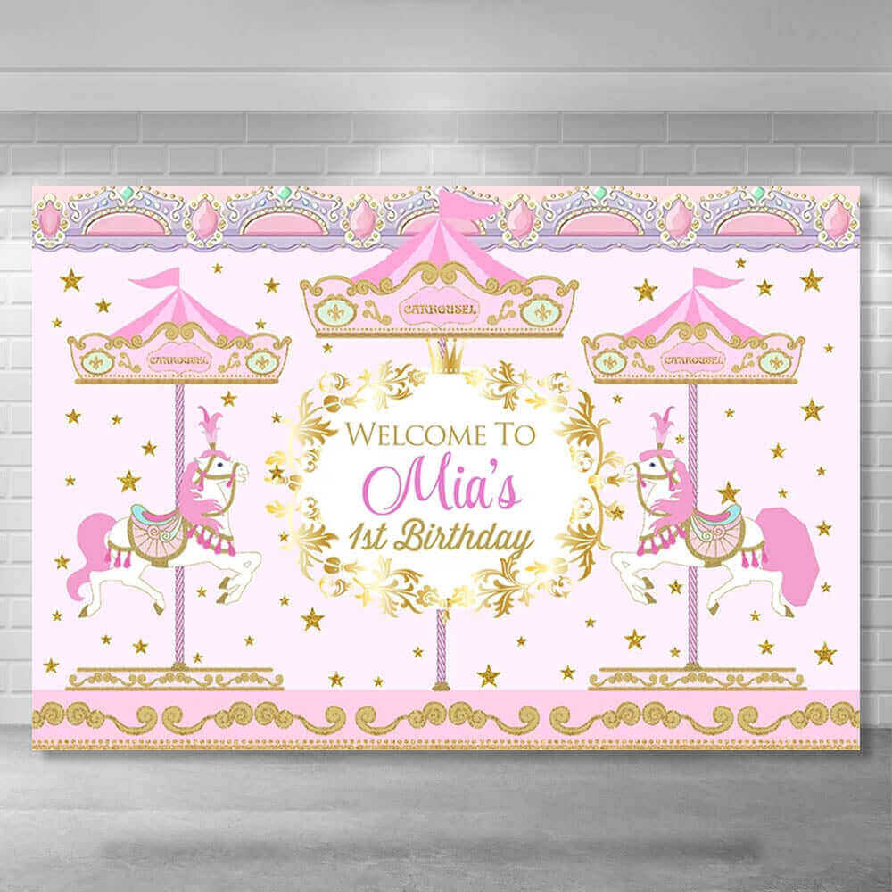 Glitter Carousel Stripes Horse Baby Birthday Party Backdrops Girls Baby Shower Photography Background
