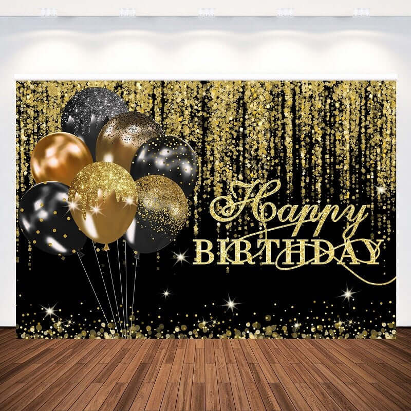 Glitter Gold Happy Birthday Photography Backdrops Balloons Adult Party Decor Background Photobooth