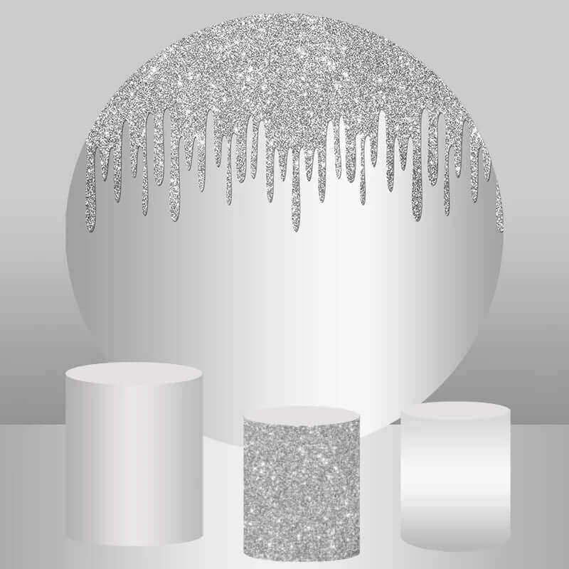 Glitter Silver Round Backdrop Cover Party