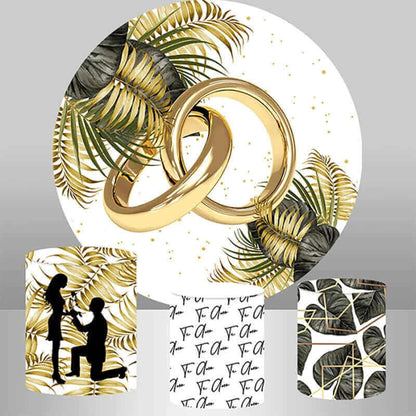 Gold Black Leaves Ring Bridal Shower Wedding Party Round Backdrop