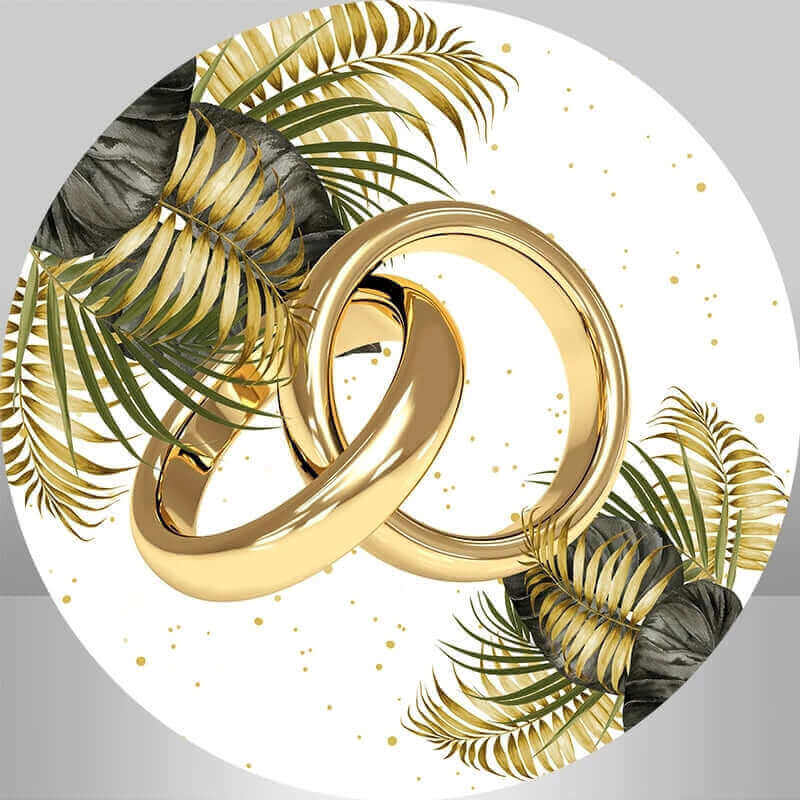 Gold Black Leaves Ring Bridal Shower Wedding Party Round Backdrop