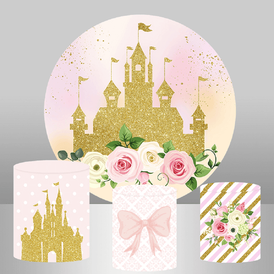 Zlatý hrad princezna narozeninová párty květiny kulatý kruh pozadí