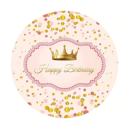 Золотые точки Корона Розовые девушки С Днем Рождения Круглый фон Обложка Вечеринка