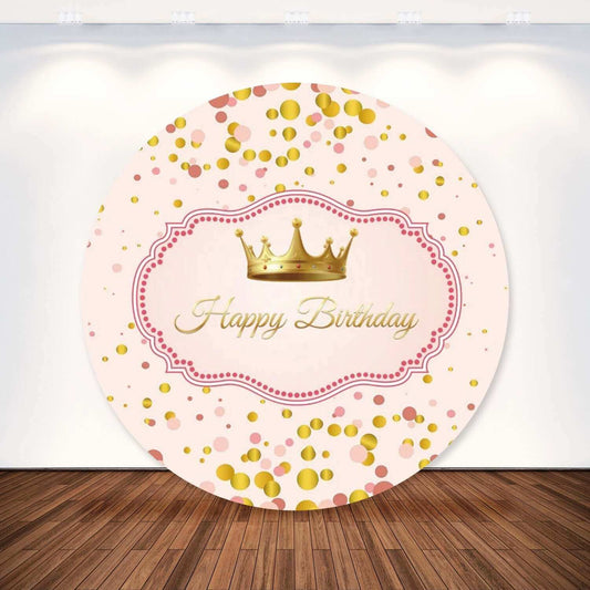 Festa con copertina rotonda con sfondo rotondo per ragazze rosa con corona di puntini dorati
