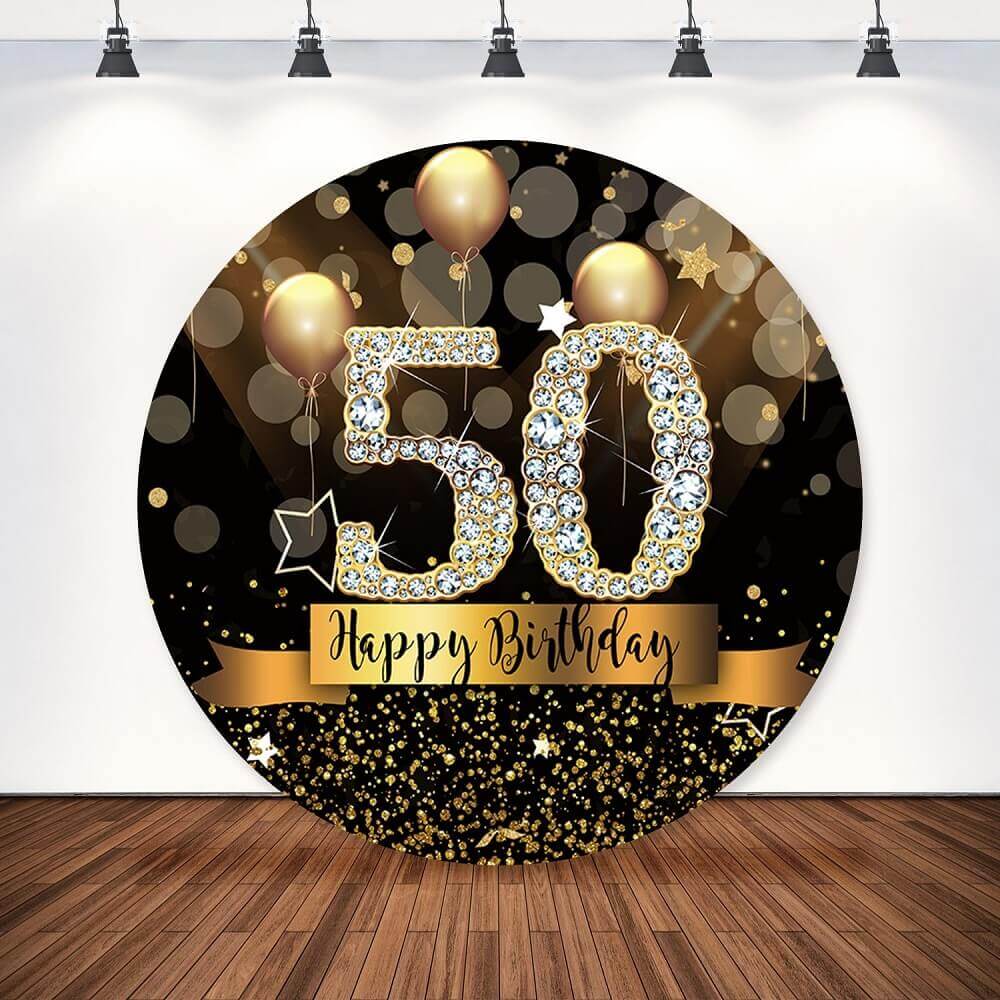 Black Wall Gold Glitter Balloons Happy 50Th Birthday Round Background PartyMöbel & Wohnen, Feste & Besondere Anlässe, Party- & Eventdekoration!