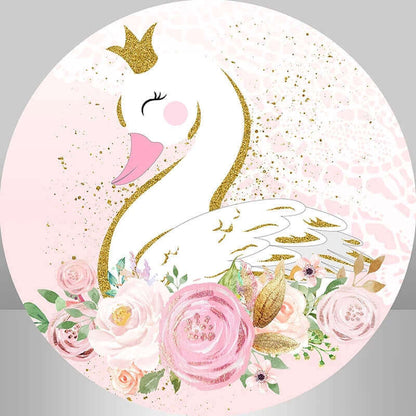 Fête d'arrière-plan ronde d'anniversaire de princesse de cygne de fleur rose de points d'or