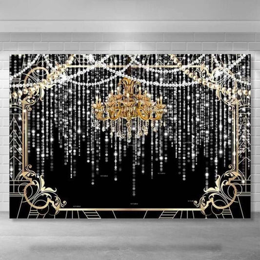 Great Gatsby Theme Birthday Party Photography Background Black Golden Line Tassel Bokeh Customize Party Decor Photo Backdrops