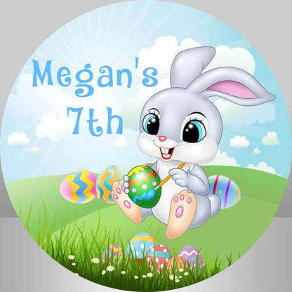 Green Grass Easter Egg Rabbit Kids 7th Birthday Party Background