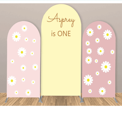 Groovy Daisy Flower Boho Pink And Yellow Chiara Arch Backdrops Party Backdrop