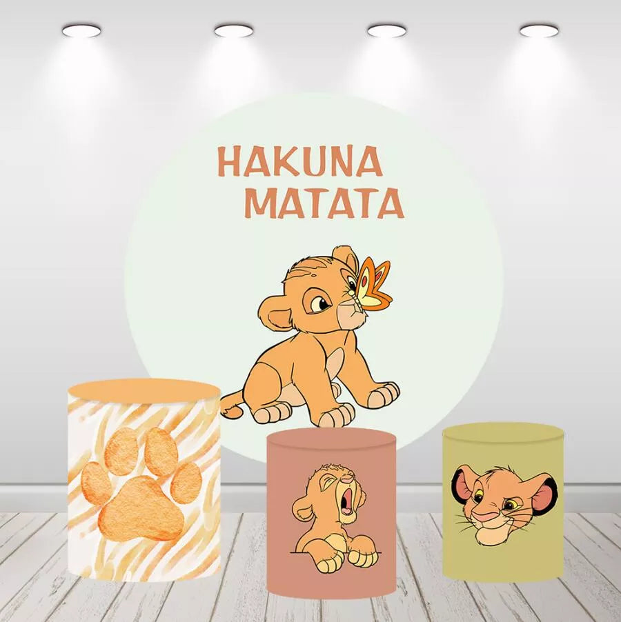 Hakuna Matata Baby Simba Round Backdrop Lion King Baby Shower Birthday Decor