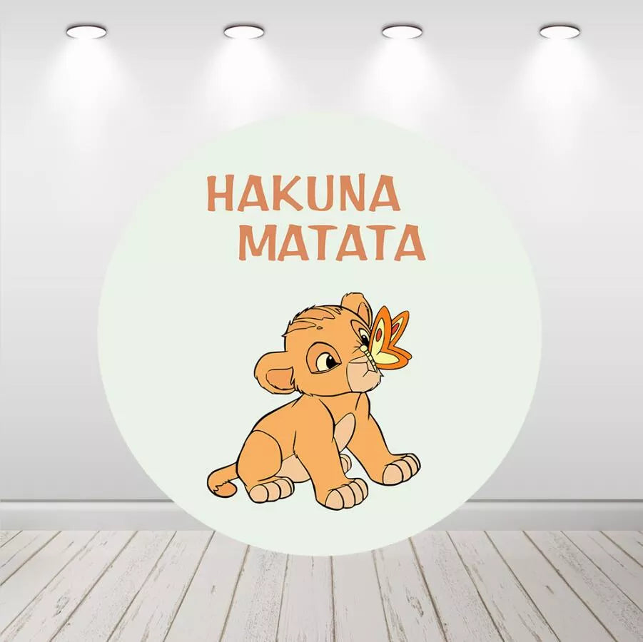 Hakuna Matata Baby Simba Round Backdrop Lion King Baby Shower Birthday Decor