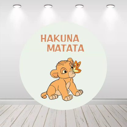 Hakuna Matata Baby Simba Round Backdrop Lion King Baby Shower Birthday Decor