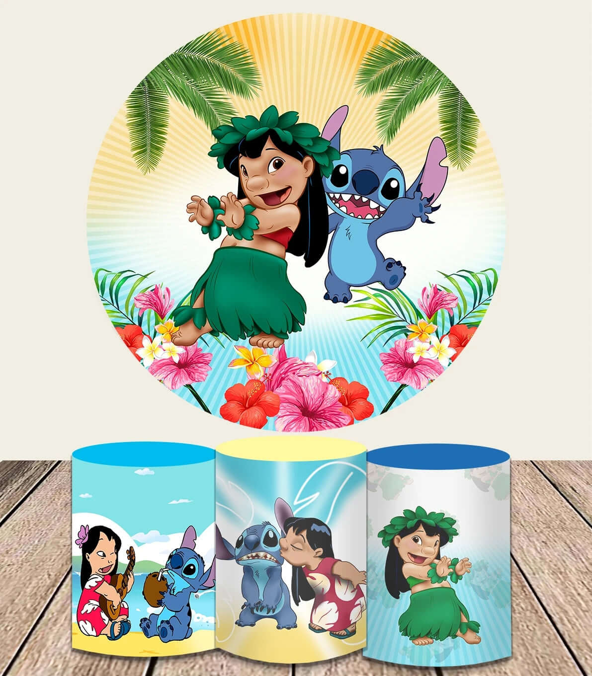 Hawaii-Luau-Tanz-Hintergrund für Kinderparty, Stich, runde Hintergrundabdeckungen