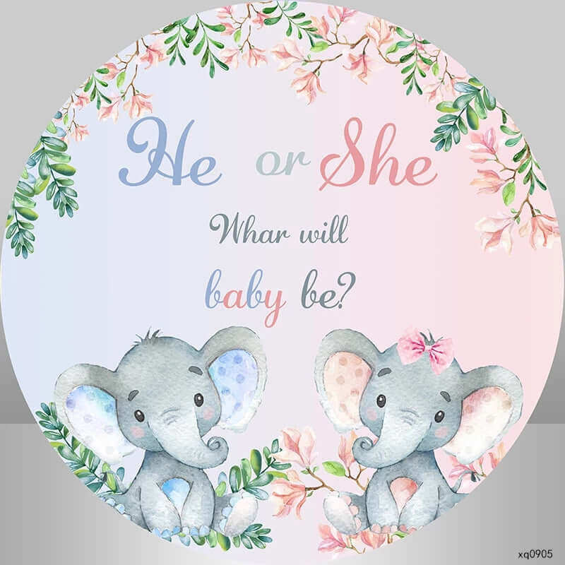 He Or She Cute Elephant Theme Gender Reveal Party Decor Backdrop