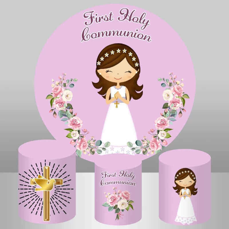Holy Communion Baby Girl Baptism Floral Newborn Shower Round Backdrop Party