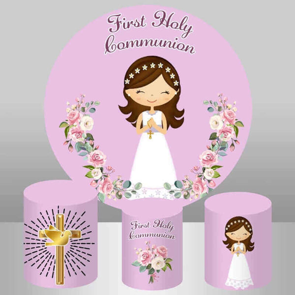 First Holy Communion Floral Round Backdrop& Plinth Covers – webackdrops