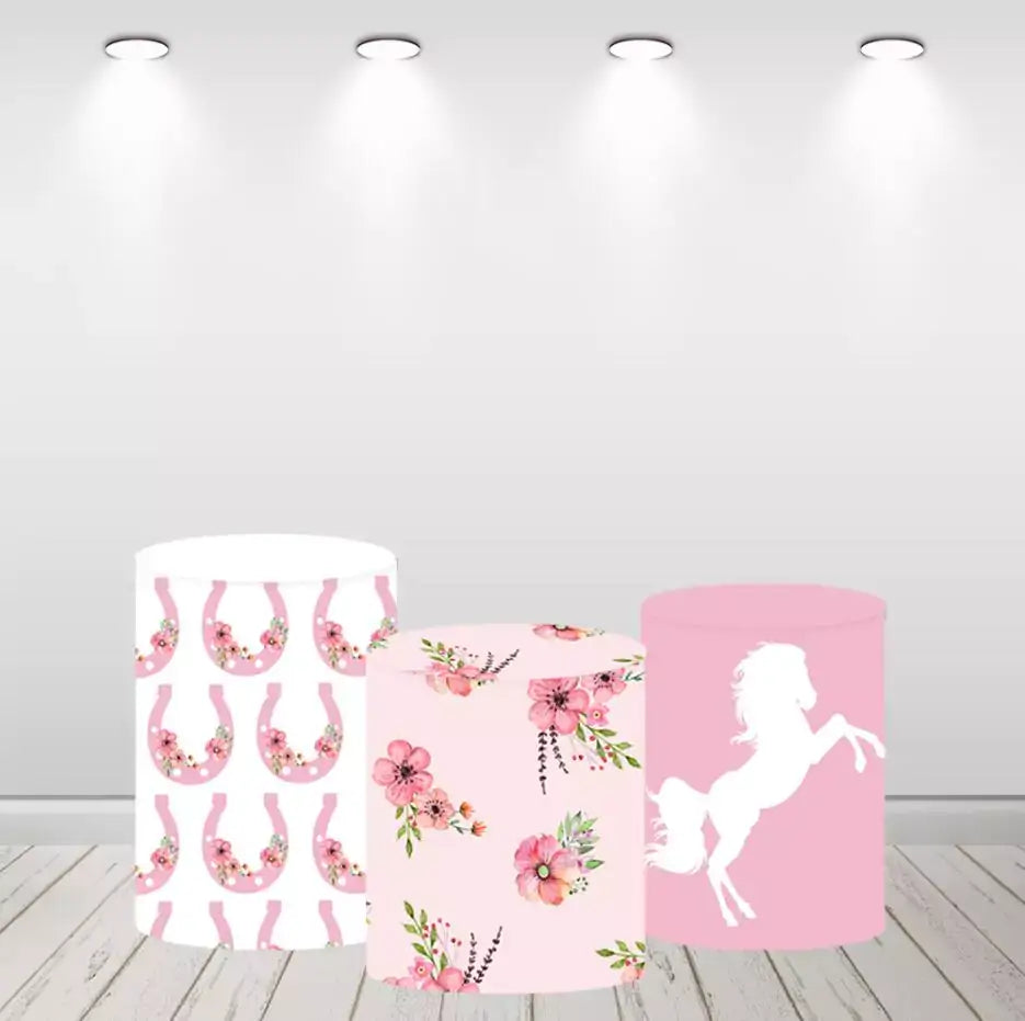 Paard roze bloem baby shower ronde cirkel achtergrond plint covers