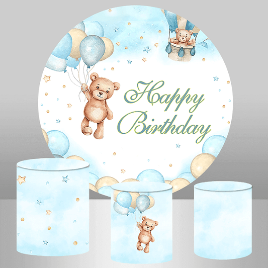 Hot Air Balloon Bear Theme Girl Baby Shower Round Backdrop Cover Party
