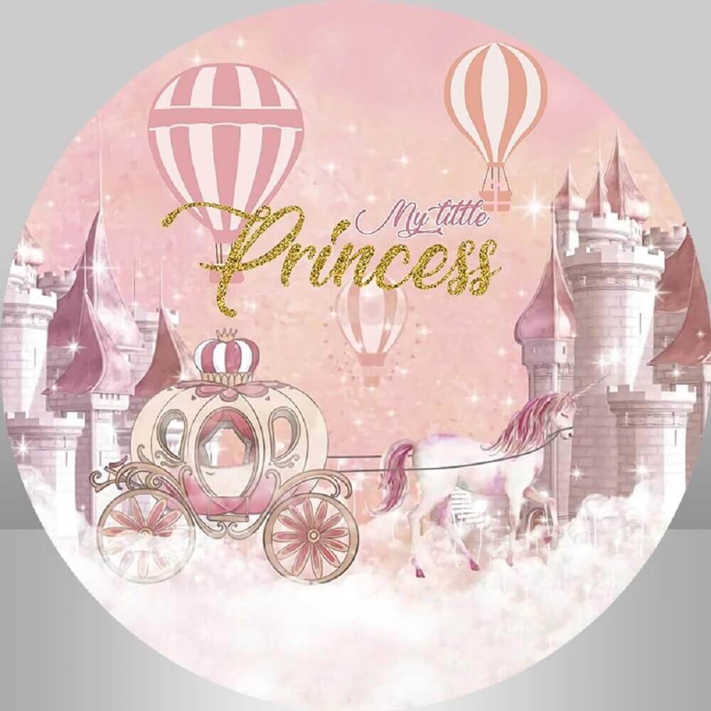 Hot Air Balloons Pink Castle Princess Birthday Party Round Backdrop