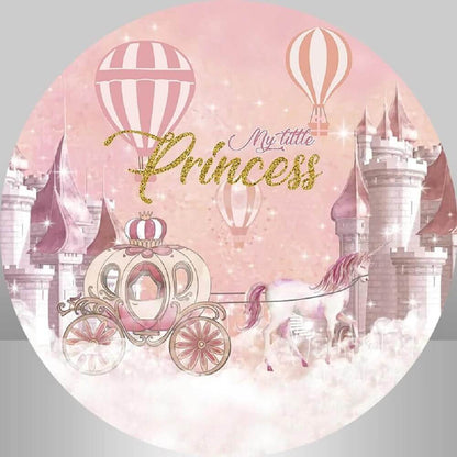 Балони на врући ваздух, округла позадина за рођендан принцезе у розе дворцу