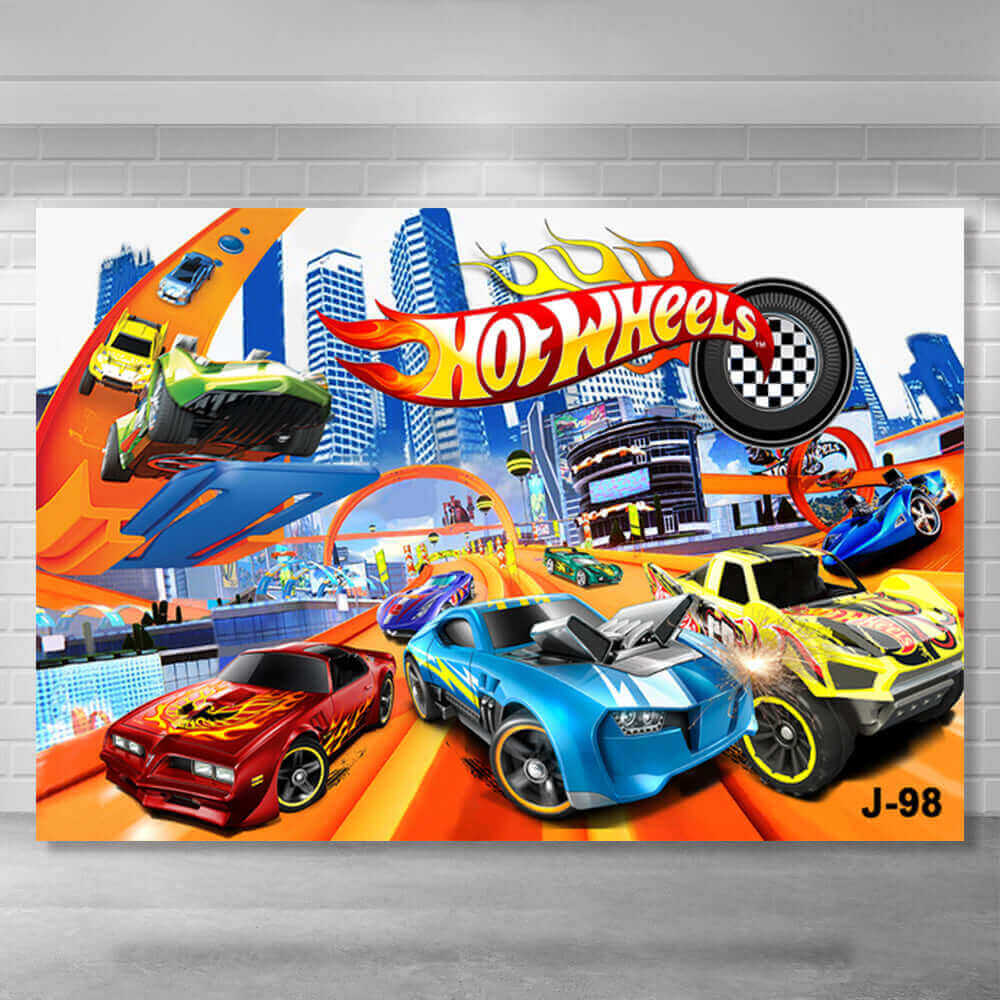 Hot Wheels Boy's Birthday Party Backdrop Tabletop Wild Hot Racer Car Photo Studio Backgrounds