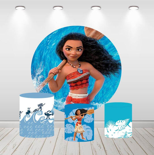 Moana Ocean Girls Birthday Round Backdrop for Party Decor Cylinder Covers