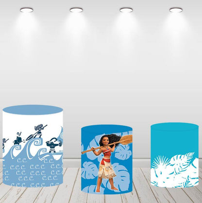 Moana Ocean – toile de fond ronde pour anniversaire de filles, couverture de cylindre de décoration de fête